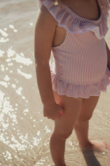 Girls' one-piece swimsuit with lilac ruffles | CANDY 1P