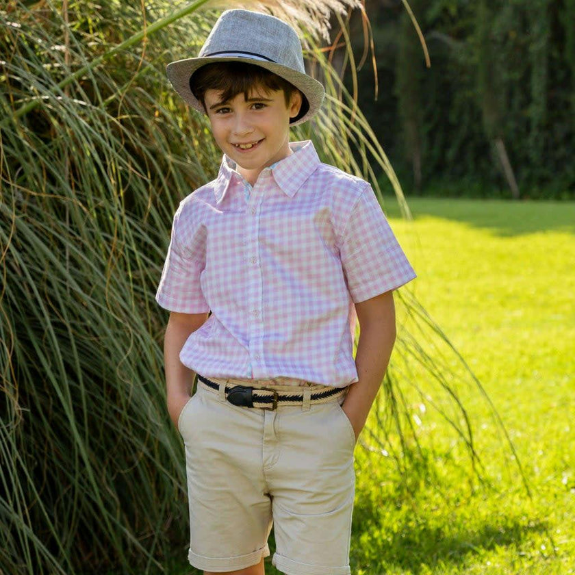 Gingham Yellow Shirt in Short Sleeves