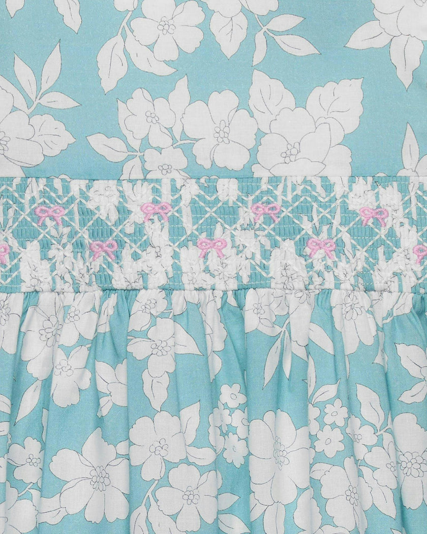 Baby Molly Smocked Pinafore Dress in Teal Floral