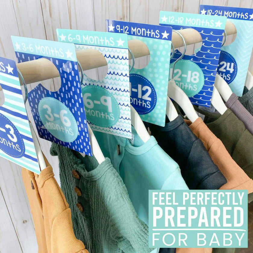 6-Piece Ocean Blue Baby Closet Dividers & 16-Piece Baby Milestone Stickers Baby Shower Gift