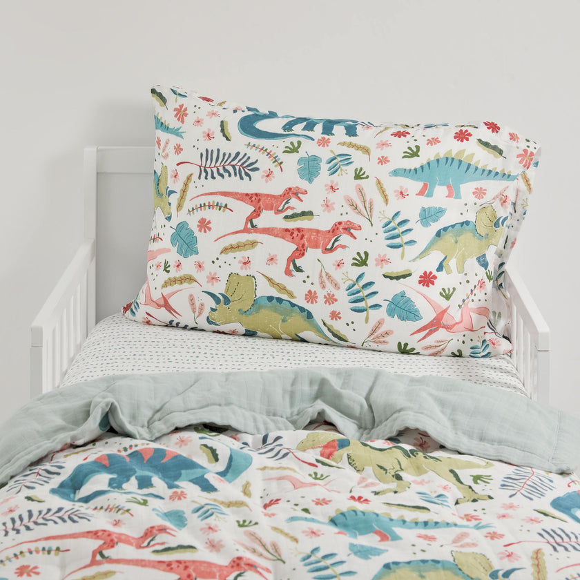 Cotton Muslin Toddler Bedding 3 Piece Set - Boho Dino