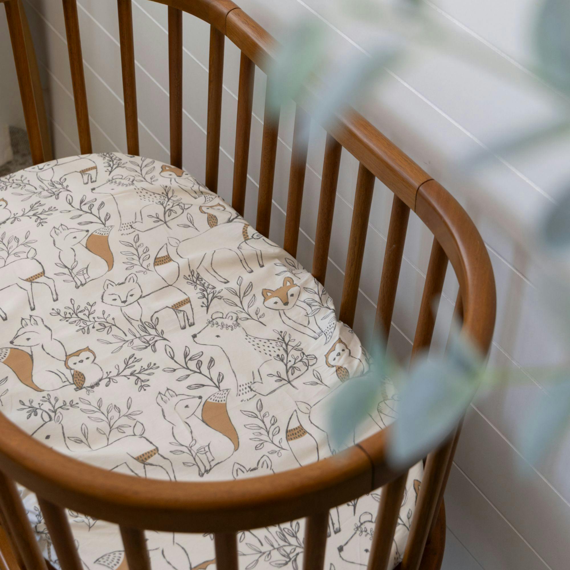 Ezra Woodland Animal Cotton Bassinet Sheet