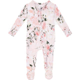 Vintage Pink Rose Footie Ruffled Zippered One Piece