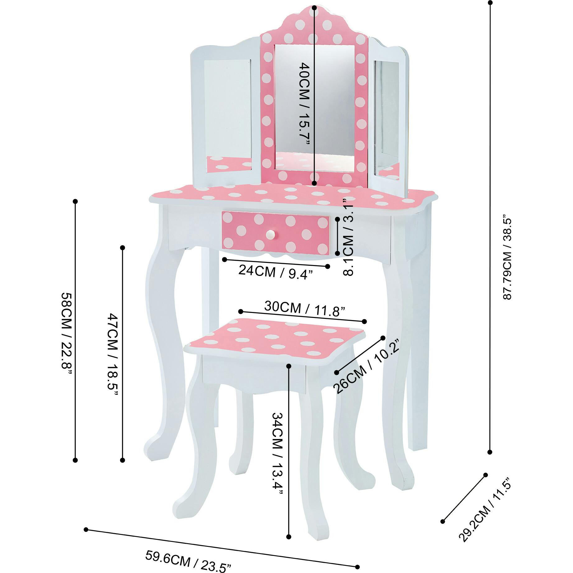 Teamson Kids Wooden Polka Dot 2-Pc. Play Vanity