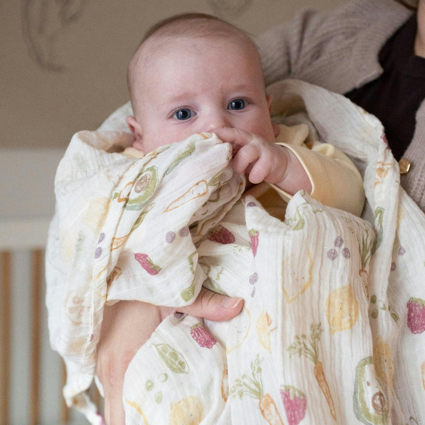 Clementine Cotton Muslin Swaddle Blanket Set (Veggies, Set of 3)