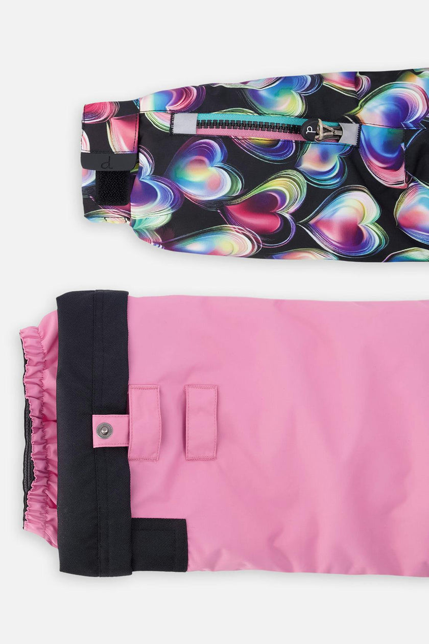 Two Piece Play Snowsuit Black Heart Print With Pink Pants