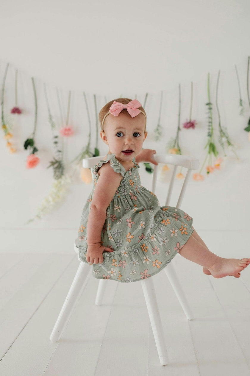 Girls Flutter Dress Set in Sketched Daisy