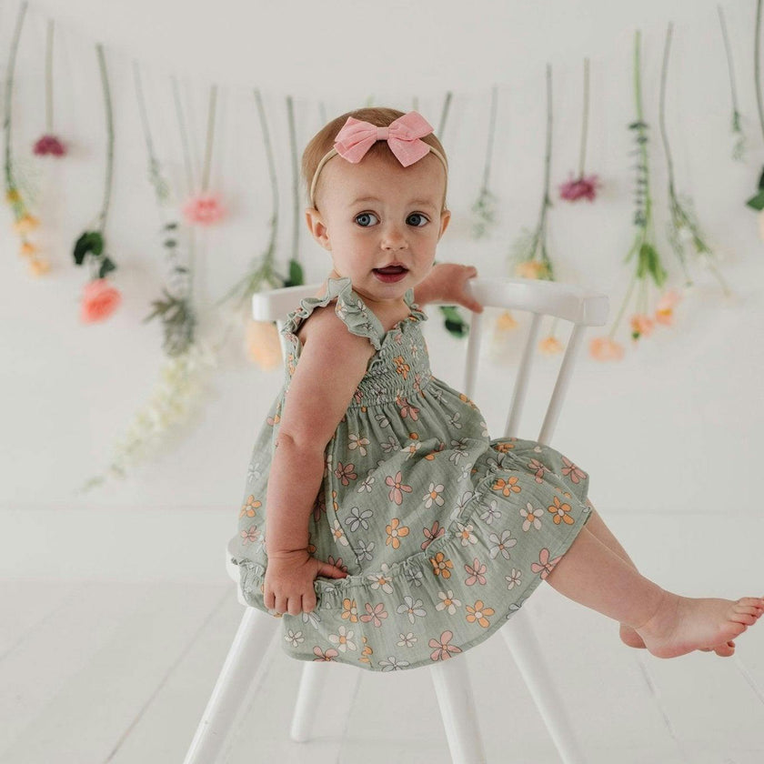 Girls Flutter Dress Set in Sketched Daisy