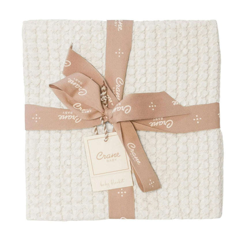 Cotton Waffle Knit Baby Blanket (Cream)