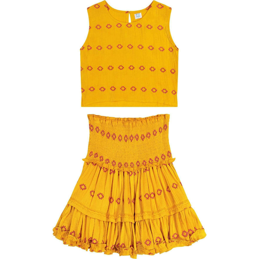 Women's Maribel Embroidered Crop Tank & Skirt Set, Yellow