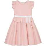 Organic Seersucker Ruffle Sleeve Peplum Dress, Pink
