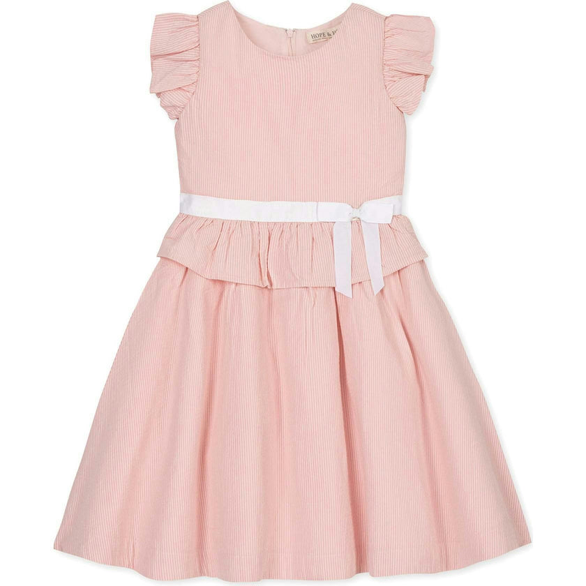 Organic Seersucker Ruffle Sleeve Peplum Dress, Pink
