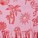 Kids Pink Tropical Icon Printed Gauze Dress
