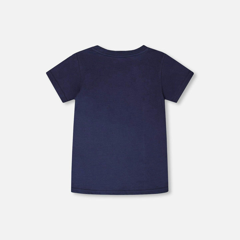 Organic Cotton Jersey T-Shirt With Bike Print Dark Blue