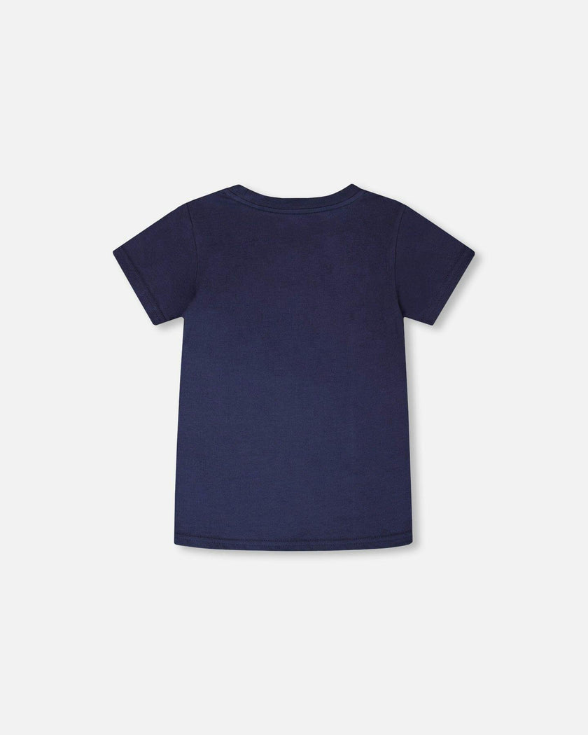 Organic Cotton Jersey T-Shirt With Bike Print Dark Blue