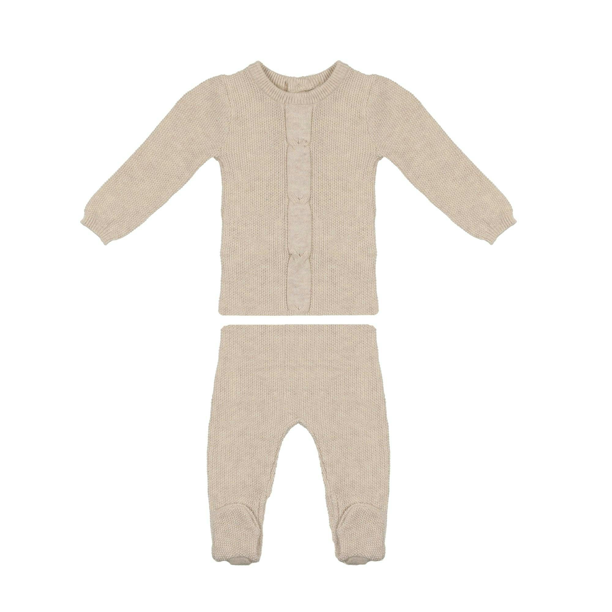 Braided Rope Knit Long Sleeve Sweater & Pant 2-Piece Set