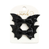 Glitter Bat Halloween Bow Clip Set