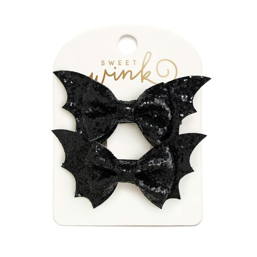 Glitter Bat Halloween Bow Clip Set