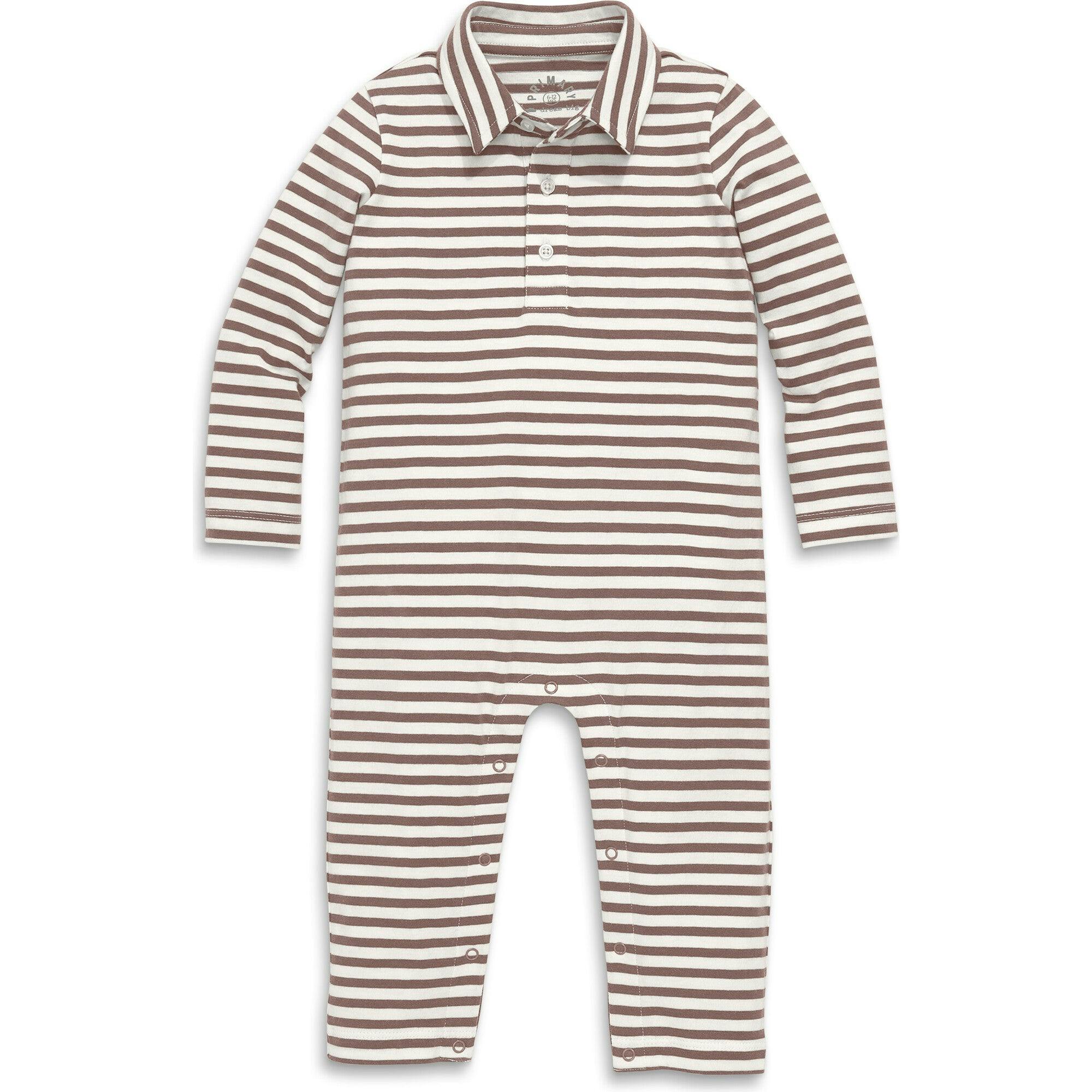 Baby Long Sleeve Polo Romper In Stripe, Stripes