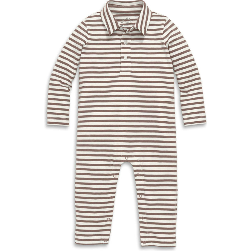 Baby Long Sleeve Polo Romper In Stripe, Stripes