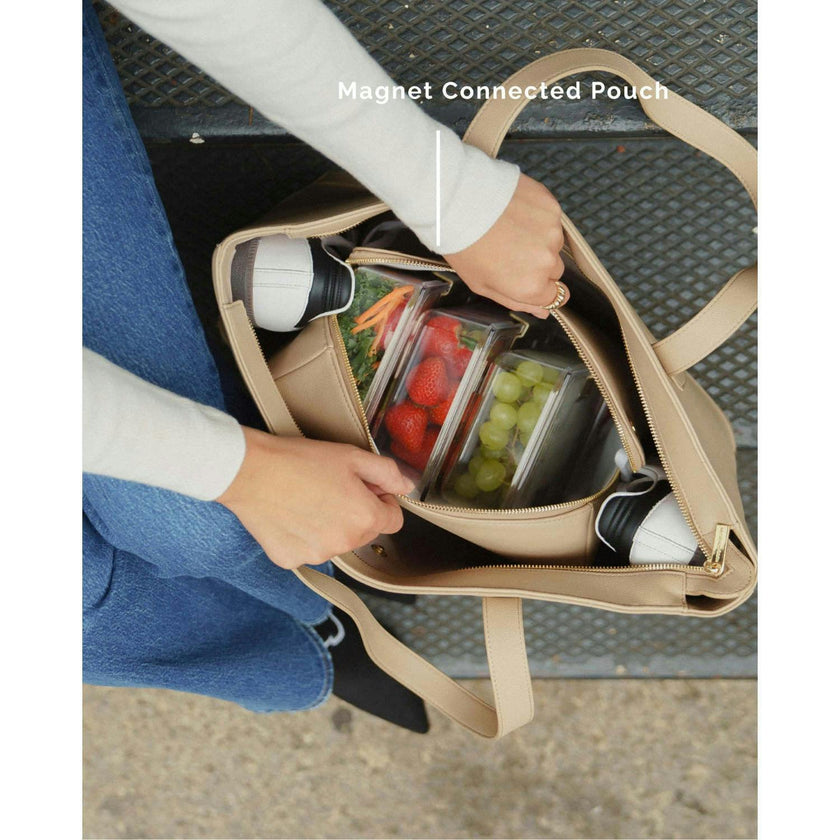 Vegan Leather Work Tote Bag with Removable Insulated Pouch