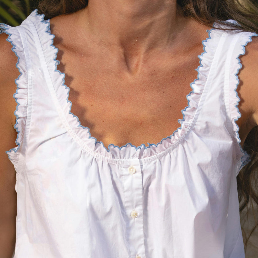 women's white scalloped button up dress