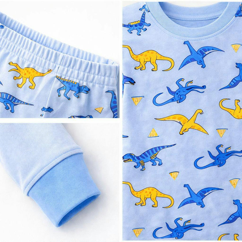 Kids and Toddlers 3 Pack Blue Dinosaurs/Cars/Astronauts Long Sleeve Snug Fitted Pajamas