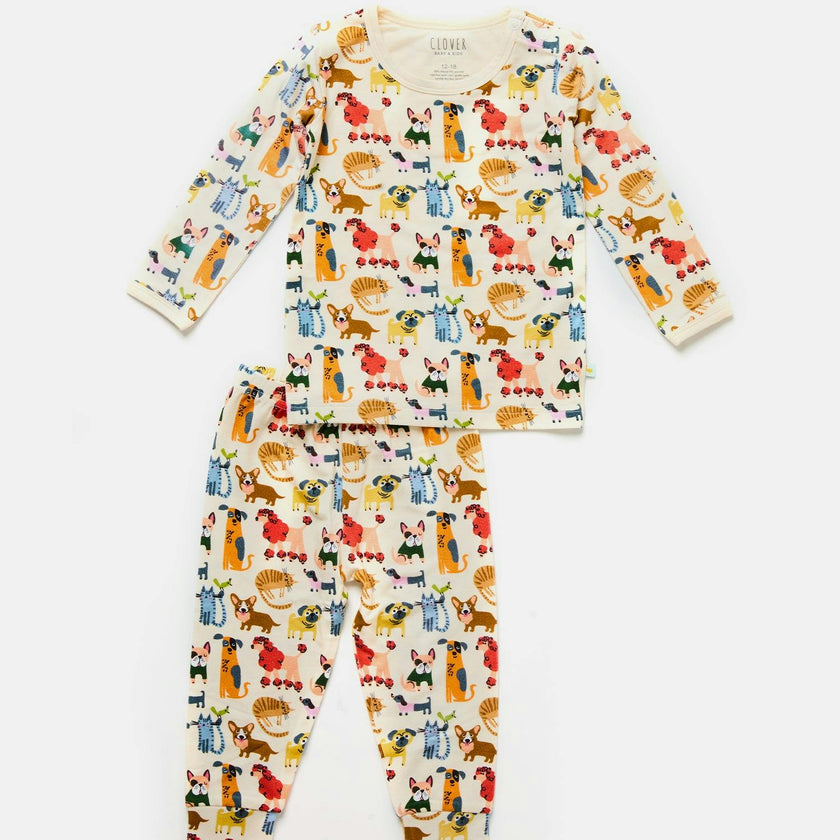 Long Sleeve Pajama Set - Cats + Dogs