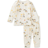 Printed Lap Shoulder Top Set, Cream