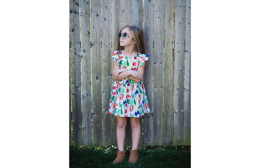 Ruffle Sleeve Dress in Veggies