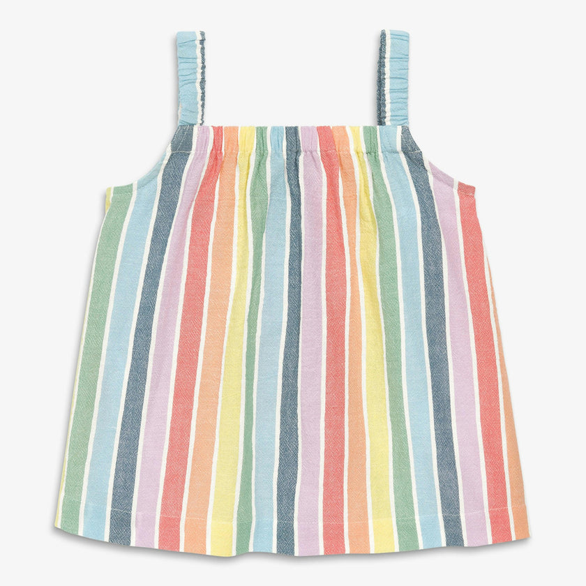 Kids cotton gauze tank in rainbow stripe