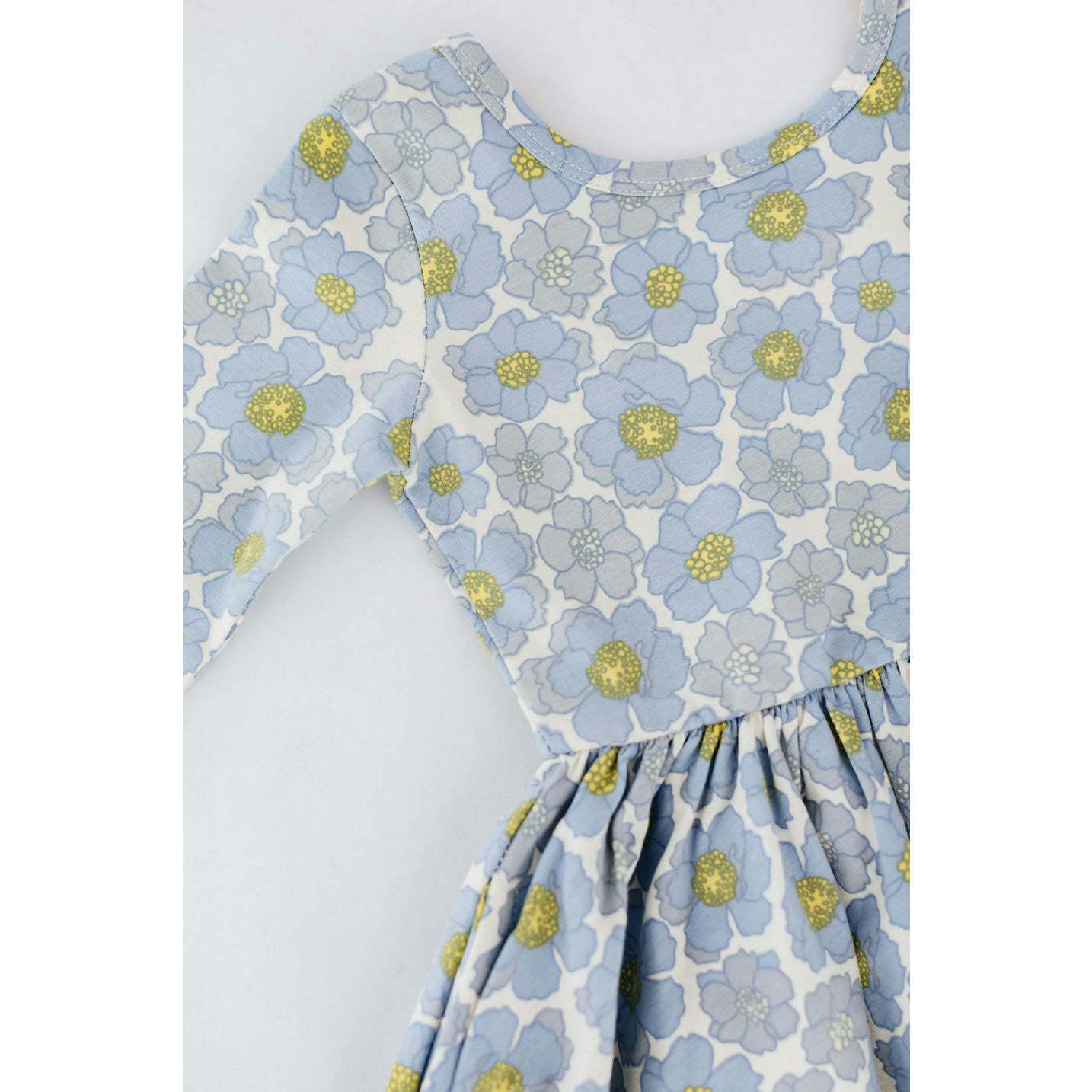 3/4 Sleeve Twirl Dress in Periwinkle Meadow