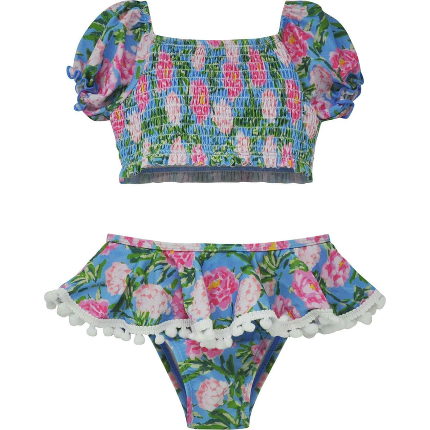 UPF 50+ Gemma Two Piece Smocked Pom-Pom Swimsuit