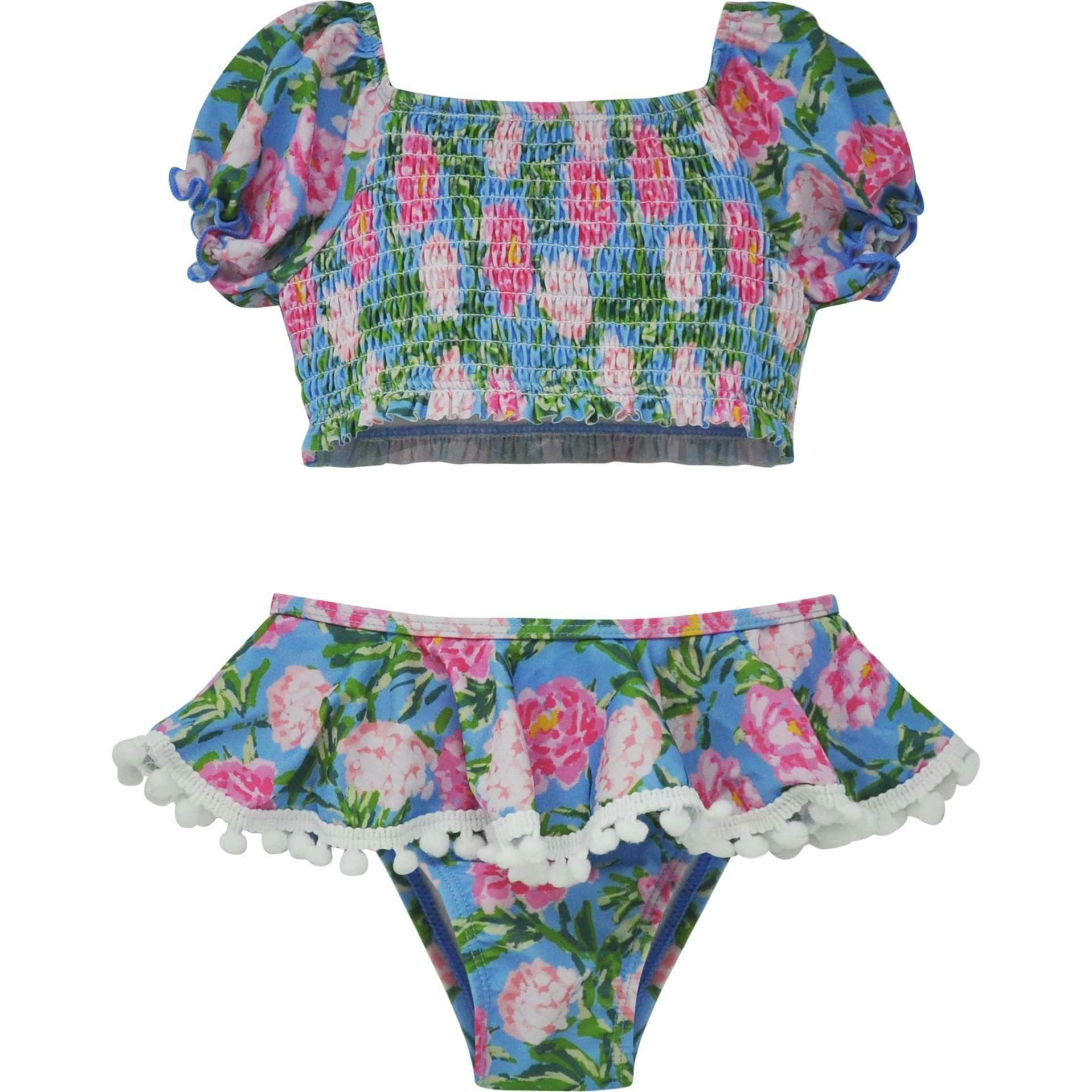 (New) UPF 50+ Gemma Two Piece Smocked Pom-Pom Swimsuit