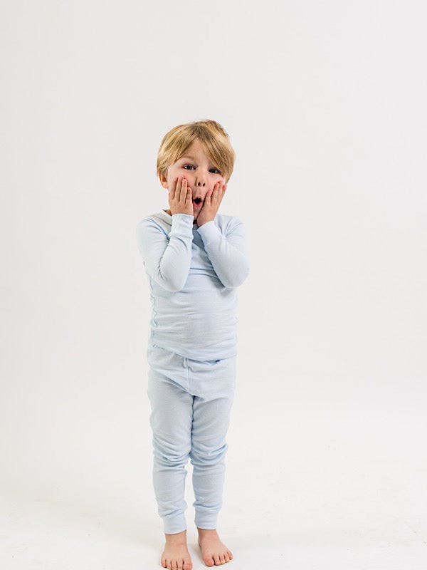 2 Piece Pima Loungewear Set | Lt Blue Mini Stripe