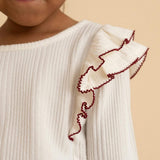 Ivory Pacci Ribbed Ruffled Top