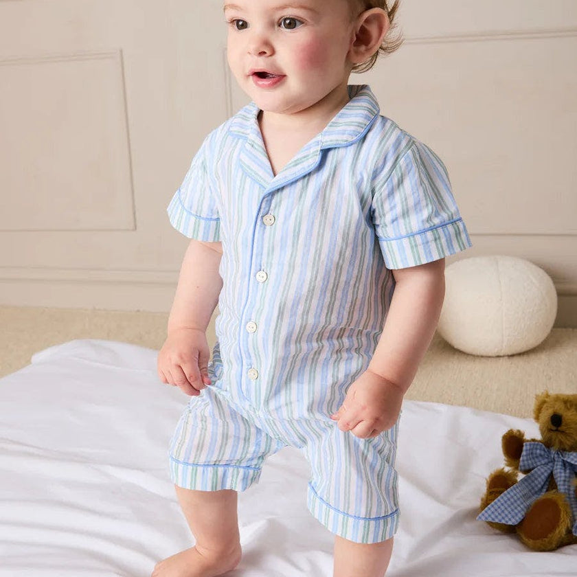 Winston Stripe Light Weight Short All-In-One Pyjamas in Green (9mths-2yrs)