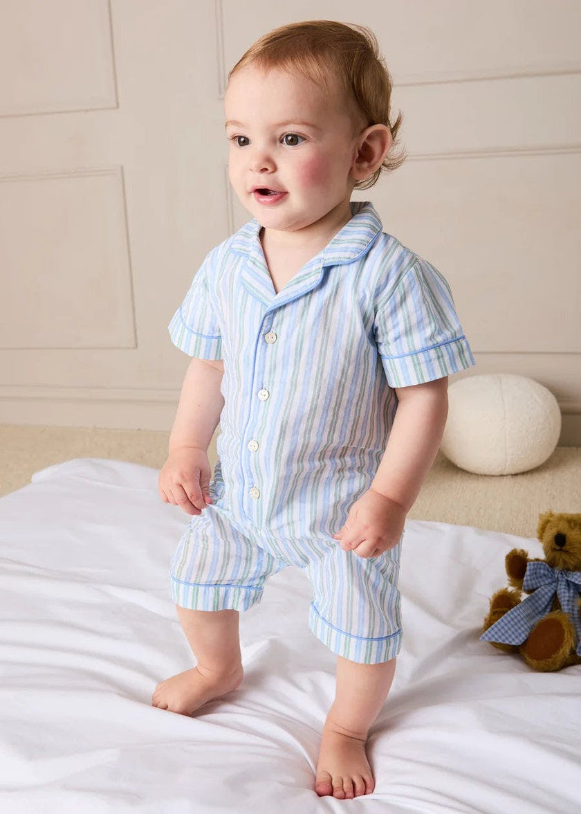 Winston Stripe Light Weight Short All-In-One Pyjamas in Green (9mths-2yrs)