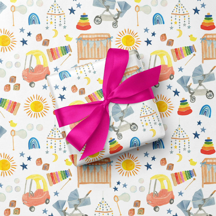 Baby Shower Icons Gift Wrap