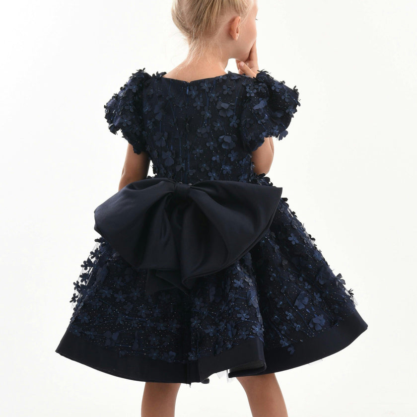 Navy Moneta Floral Bow Dress