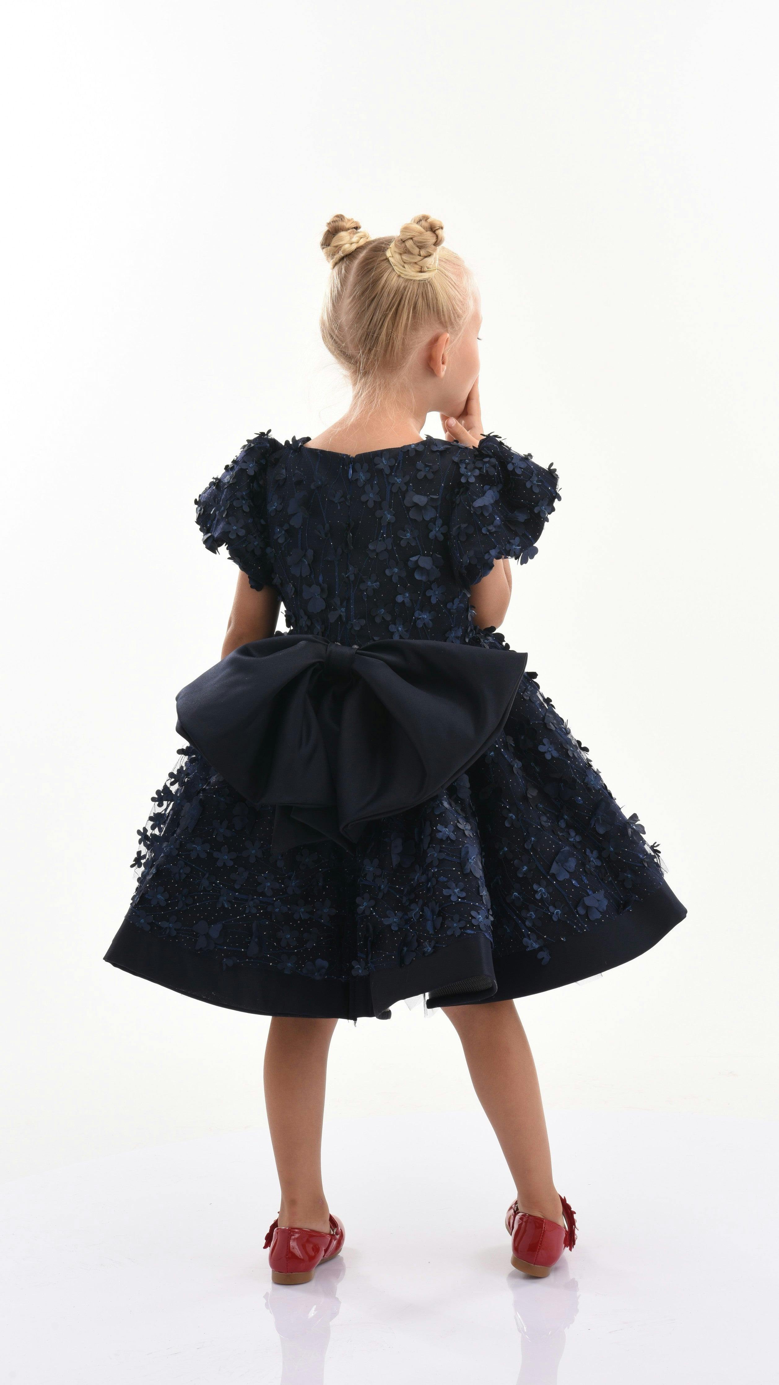 Navy Moneta Floral Bow Dress