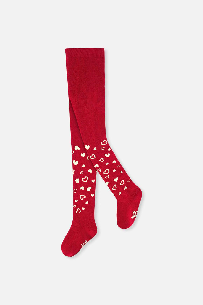 Knit Heart Tights Red