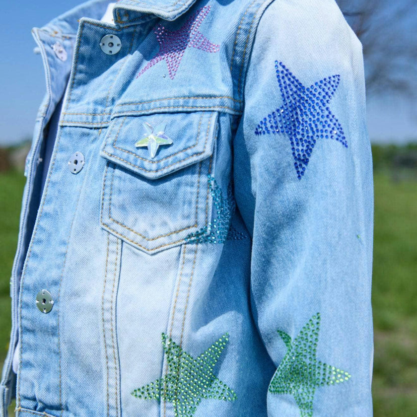 Crystal Rainbow Stars Denim Jacket