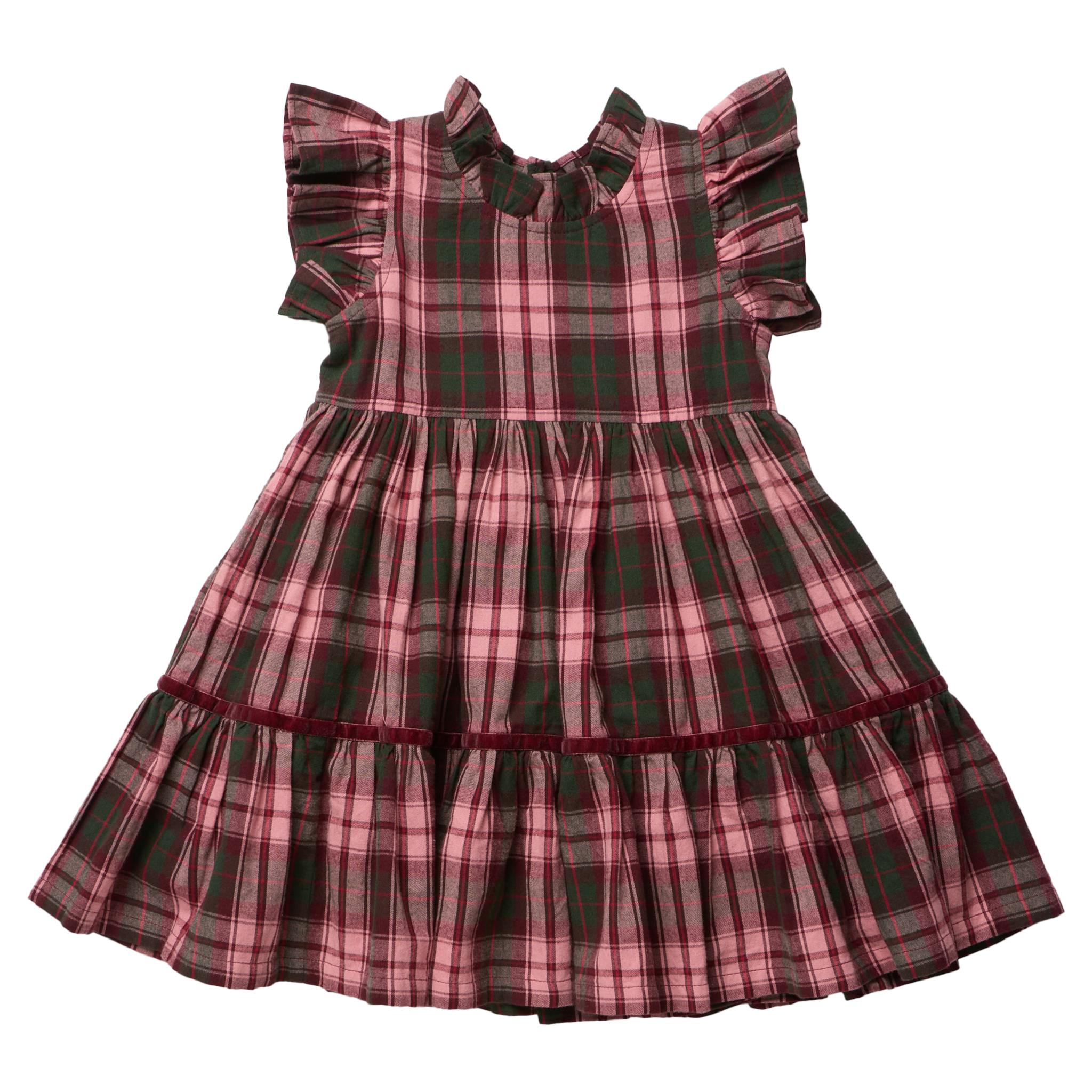 Girls Jennifer Dress - Burgundy Tartan