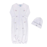 Vehicle Embroidered Cotton Gown w/Hat White