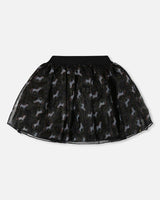 Organza and Mesh Skirt Black with Print