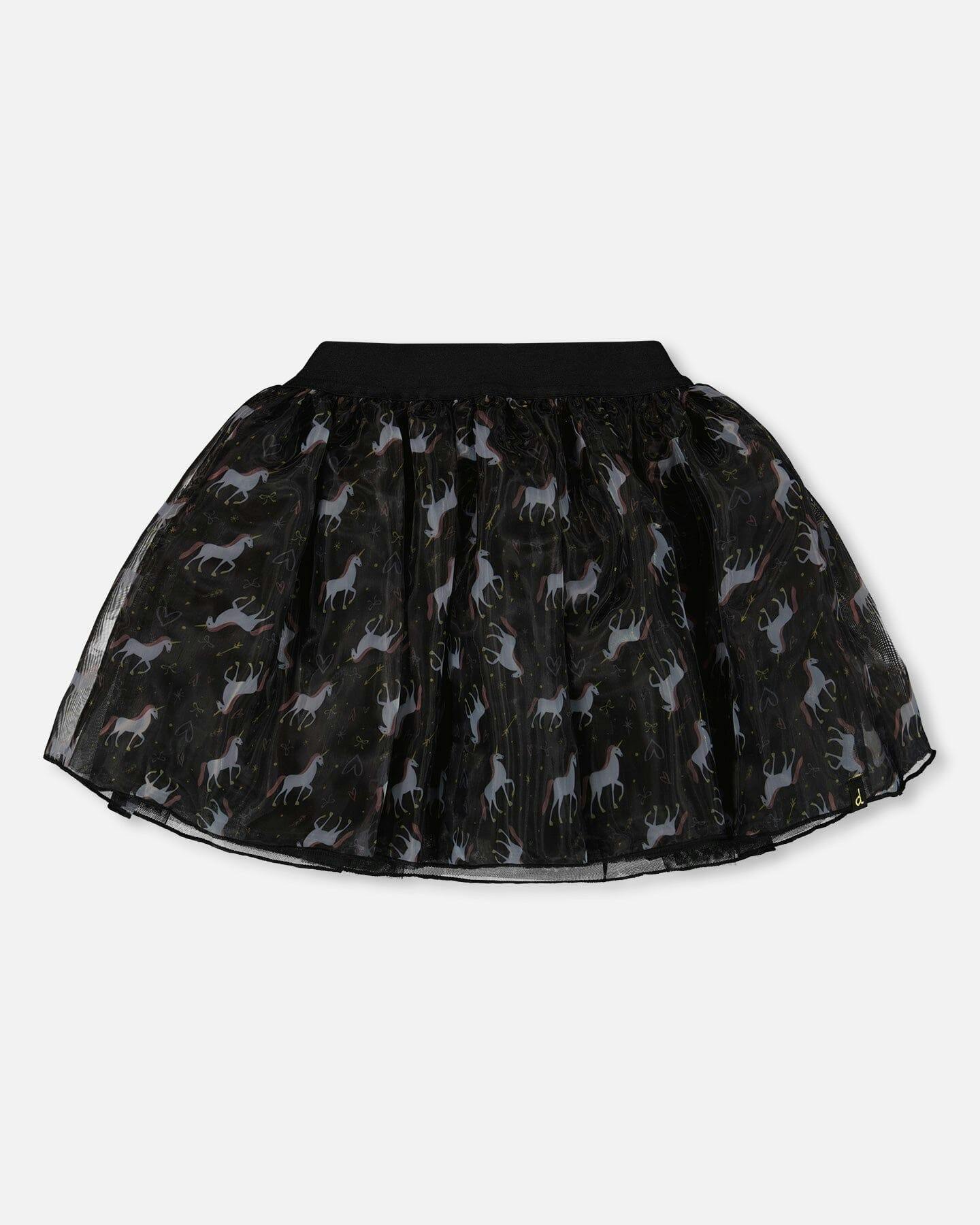 Organza and Mesh Skirt Black with Print