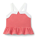 Gingham Jacquard Peplum Top, red