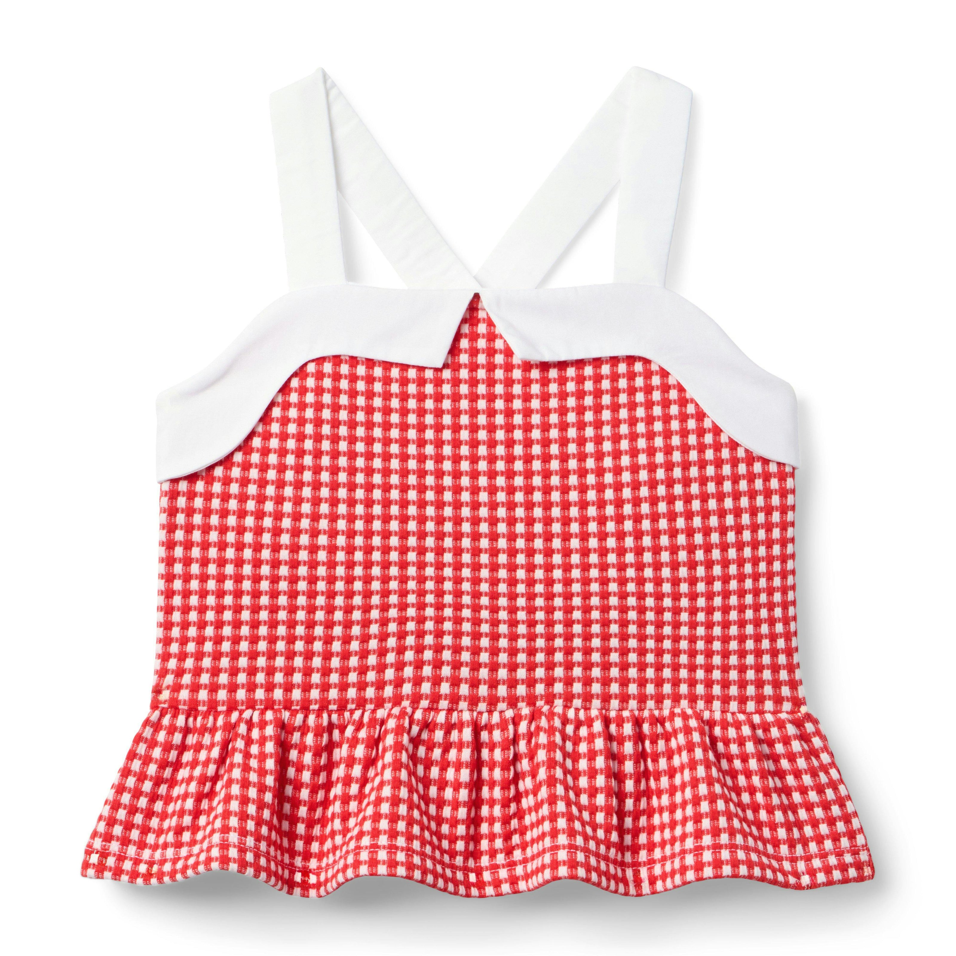 Gingham Jacquard Peplum Top, red