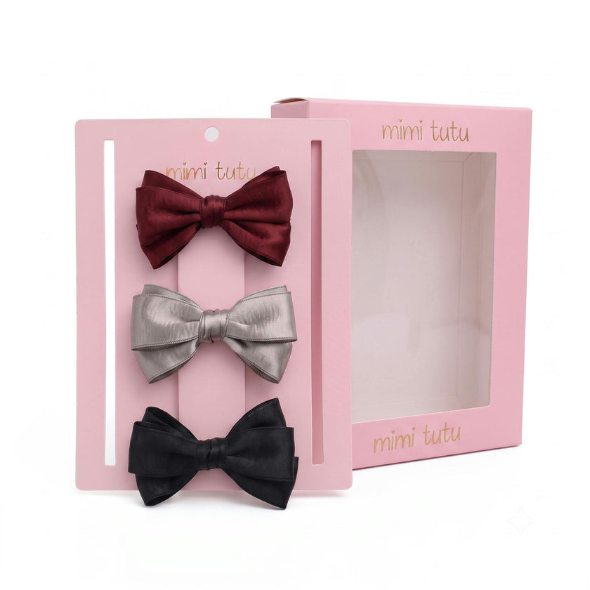 Multicolor Classic Satin Bow Hair Clip Set